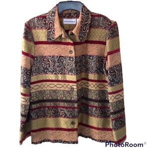 Women’s Vtg Paisley Patchwork Boho Tapestry Velvet Button Down 14 Petite Blazer